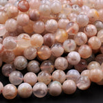 Natural Cherry Blossom Agate Beads 6mm 8mm 10mm Round Beads Translucent Pink Peach Creamy High Polish Beads 16" Strand