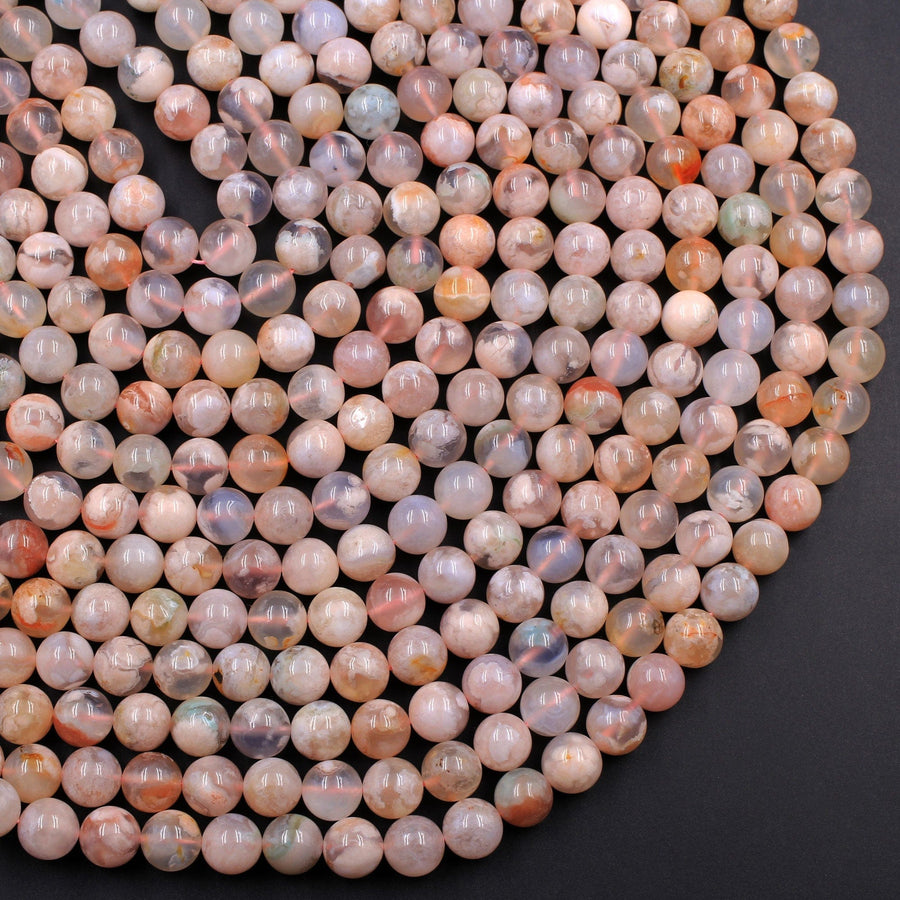 Natural Cherry Blossom Agate Beads 6mm 8mm 10mm Round Beads Translucent Pink Peach Creamy High Polish Beads 16" Strand