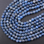 Natural Blue Kyanite 4mm Round Beads Real Genuine Kyanite Gemstone Plain Smooth Round Beads 16" Strand
