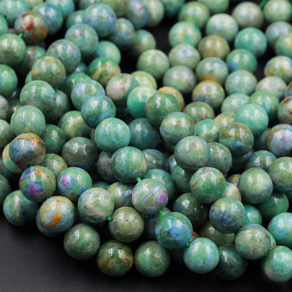 Natural Ruby Fuchsite Ruby Fuschite Beads 10mm Round Red Ruby in Green Blue Fuchsite Gemstone 16" Strand