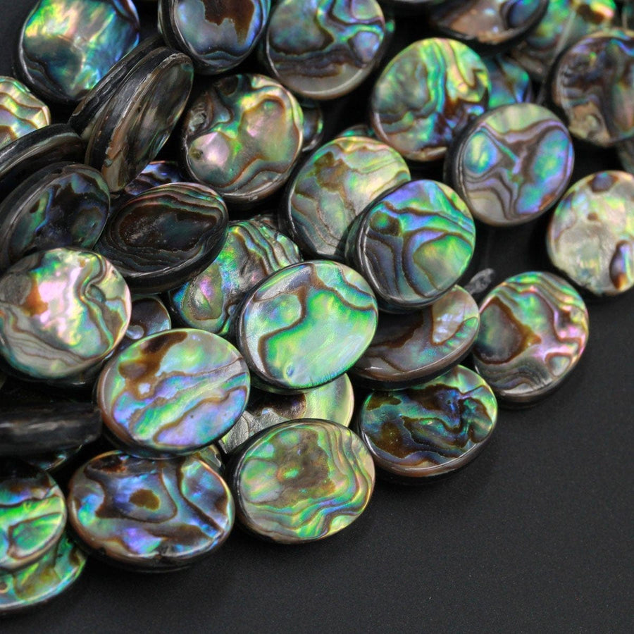 Abalone 10mm 14mm 18mm Oval Beads Iridescent Rainbow Glow Blue Green Red Pink Flash A Grade Real Genuine Natural Abalone 16" Strand