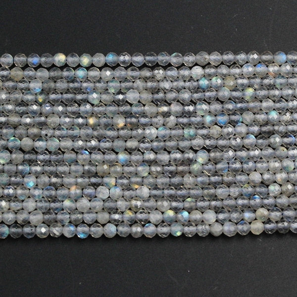 A Grade Micro Faceted Natural Labradorite 2mm Round Beads 3mm Round Beads 4mm  5mm Round Beads Small Faceted Gemstone Beads 16" Strand