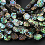 Real Natural Abalone 10x8mm Flat Oval Beads Iridescent Rainbow Glow Blue Green Red Pink Flash A Grade Genuine Natural Abalone 16" Strand