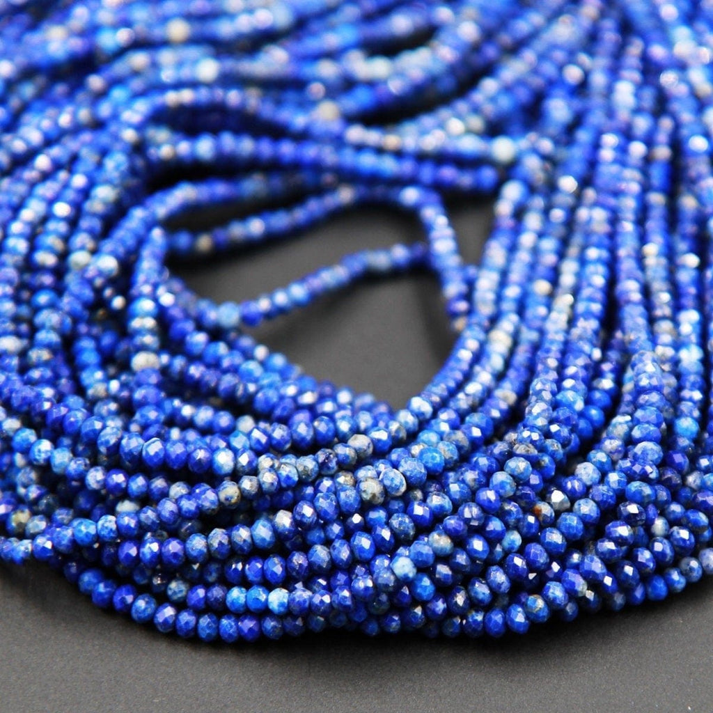 Faceted Natural Blue Lapis Rondelle Beads Tiny Small 3x2mm Faceted Rondelle Beads Diamond Cut Gemstone 16" Strand