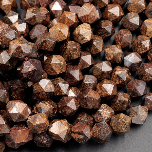 Natural Bronzite Faceted Nugget Star Cut Rounded 8mm Nugget 10mm Round Nugget 12mm Geometric Cut Beads Strand