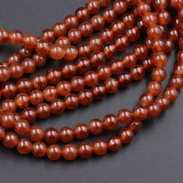 Natural Orange Brown Hessonite Garnet Round 4mm 5mm 6mm 7mm 8mm Beads High Polish High Quality Natural Garnet Gemstone 16" Strand