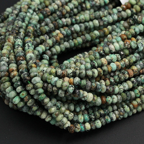 African Turquoise 6mm Faceted Rondelle Beads High Quality Natural Earthy Blue Green Turquoise 6x4mm Rondelle Sharp Facet Gemstone 16" Strand