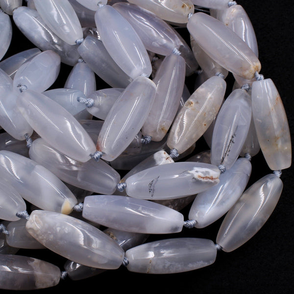 Icy! Natural Blue Angel Chalcedony Beads Long Drum Tube Cylinder Smoothly Faceted Beads 40mm Gemmy Clear Gemstone 16" Strand