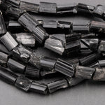 Drilled Raw Natural Black Tourmaline Beads Nugget Real Genuine Black Tourmaline Crystal Gemstones Tube Stick Superior Quality 16" Strand