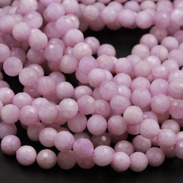 AAA Micro Faceted Natural Kunzite Beads 8mm 10mm Faceted Violet Purple Pink Round Laser Diamond Cut Gemstone 16" Strand