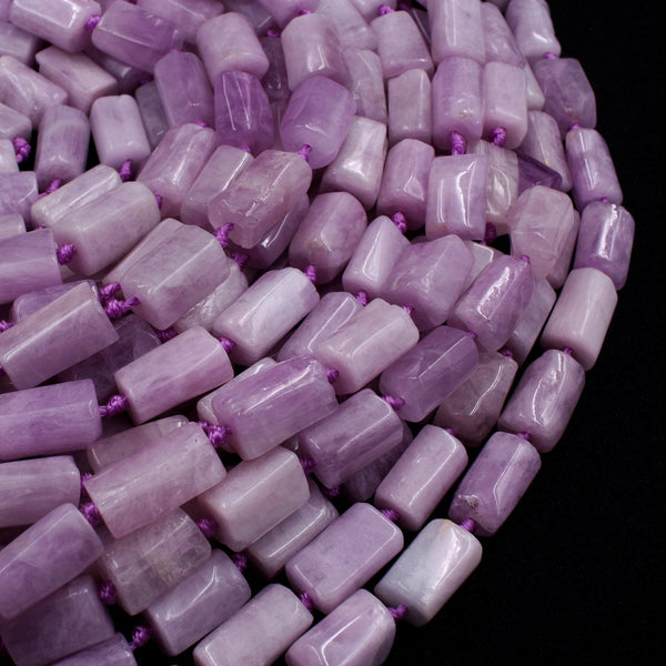 Natural Kunzite Tube Beads High Quality Natural Violet Pink Purple Gemstone Beads Rough Facets Full 16" Strand