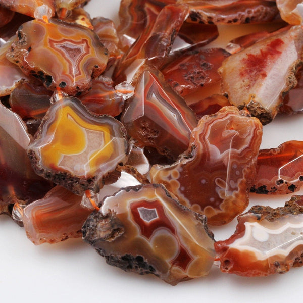 Rare Natural Red Condor Agate Beads Large Faceted Slice Slab Focal Pendant Quality Freeform Unique Organic Irregular Geode Shape 16" Strand