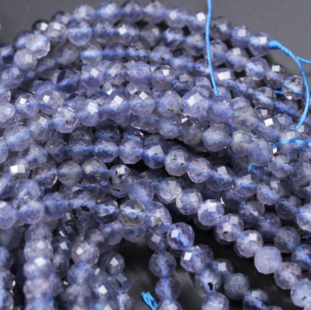 Gorgeous Natural Blue Iolite 5mm Round Beads Micro Faceted Gemstone High Quality Genuine Real Iolite Faceted Round Gemstone Beads 16" Strand