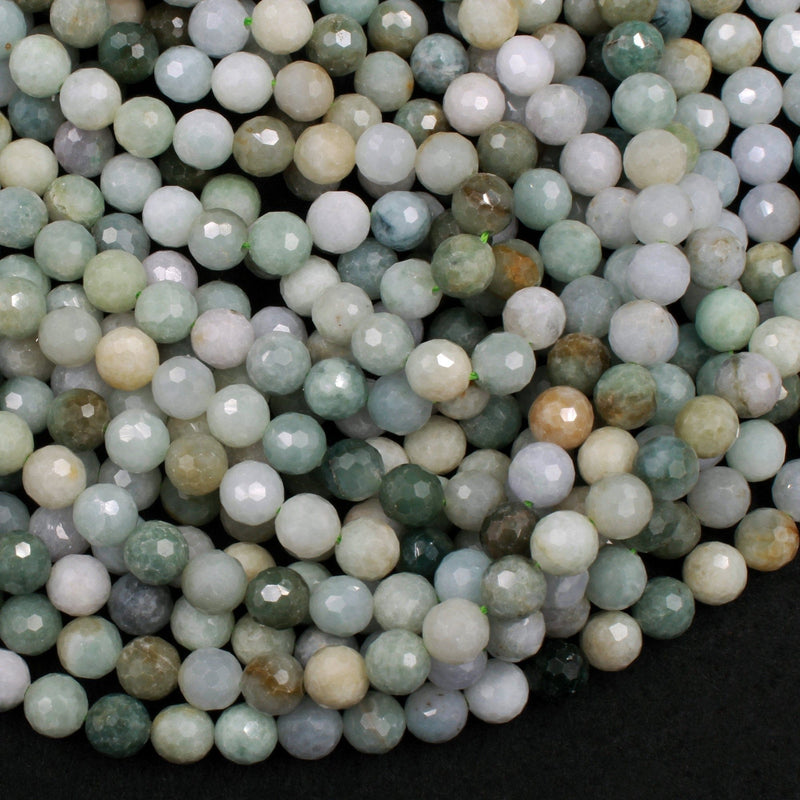 Natural Green Burmese Jade Burma Jade 8mm Faceted Round Beads Real Genuine Green Jade Gemstone 16" Strand