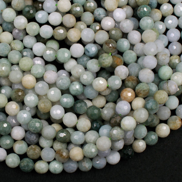 Natural Green Burmese Jade Burma Jade 8mm Faceted Round Beads Real Genuine Green Jade Gemstone 16" Strand