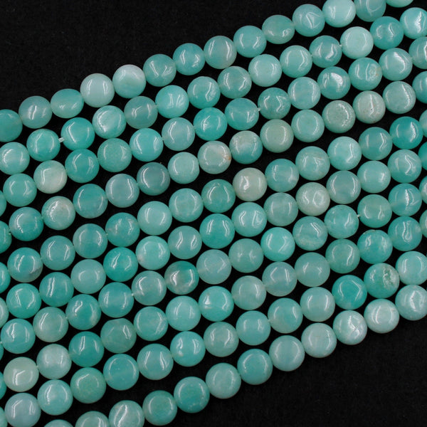 Natural Blue Amazonite Coin Beads Stunning Sea Blue Green Gemstone High Quality Good For Earrings 16" Strand