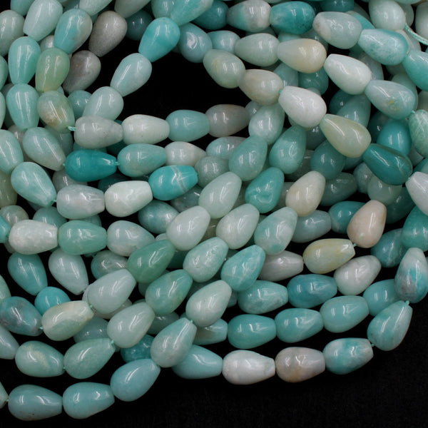 Natural Blue Amazonite Teardrop Beads Vertically Drilled Stunning Soft Sea Blue Green Stone High Quality Good For Earrings 16" Strand