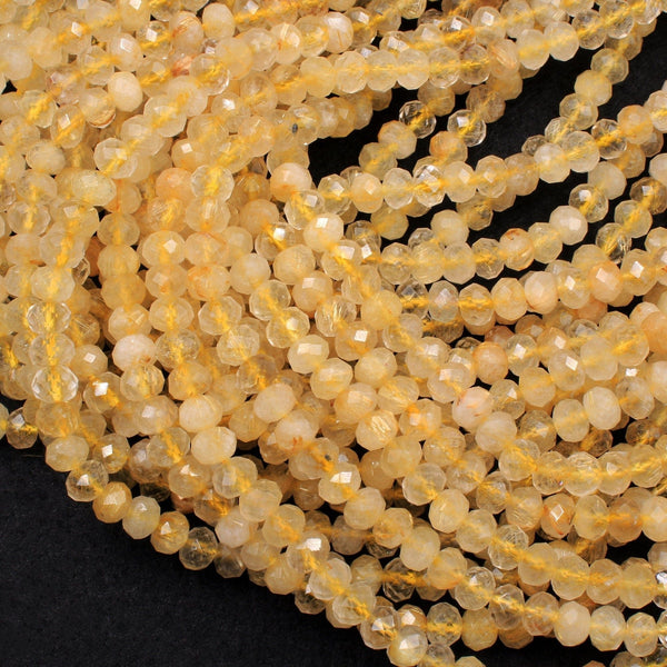 Natural Golden Rutile Quartz  6mm 8mm Faceted Rondelle Beads High Quality Golden Rutilated Quartz Gemstone 16" Strand