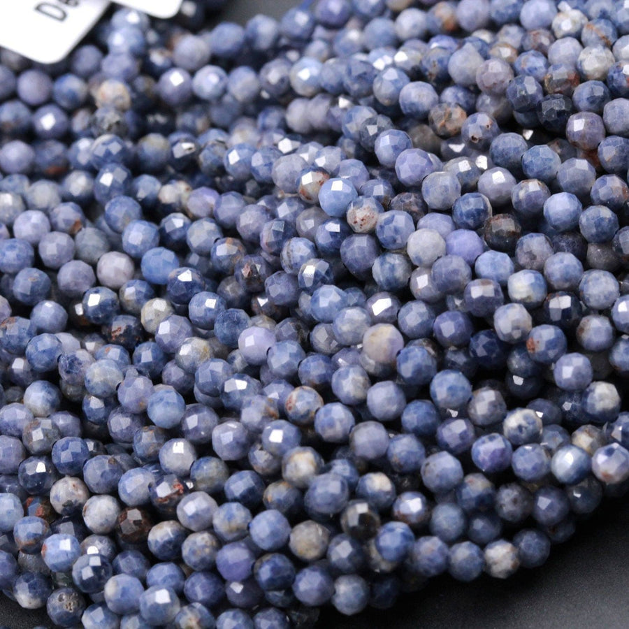 Natural Blue Sapphire Round Beads 2mm 3mm Faceted Round Beads Micro Cut Faceted Tiny Small Genuine Sapphire Gemstone Earthy 16" Strand