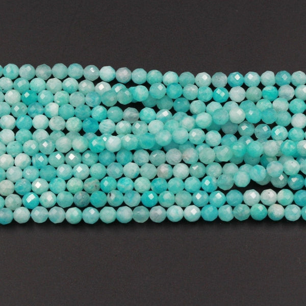 Peruvian Amazonite Faceted 5mm Round Bead Micro Faceted Natural Peru Amazonite Stunning Sea Blue Green Gemstone Laser Diamond Cut 16" Strand