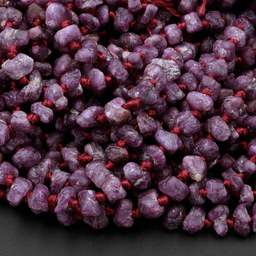 Large Hole Beads Rough Raw Natural Ruby Nugget Organic Genuine Ruby Gemstone Rounded Nugget 17" Strand
