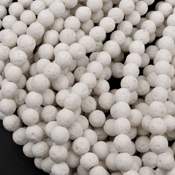 Linsoir Beads White Volcano Lava Rock Beads Round Loose Gemstone Beads  40cm/Strand Approx 8mm