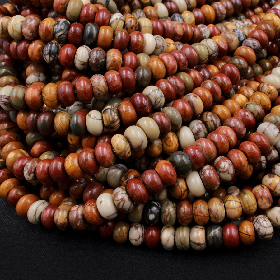 Red Creek Jasper Rondelle Beads 8x5mm Red Green Yellow Brown Natural Cherry Creek Multi Color Multicolor Picasso Jasper 16" Strand