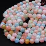 Natural Beryl 10mm Round 12mm Round Beads Blue Aquamarine Green Aquamarine Pink Morganite Peach Morganite Round Beads 16" Strand