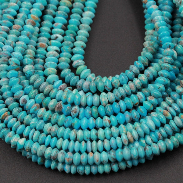 Natural Turquoise 4mm x 2mm Faceted Rondelle Beads Thin Fine Rondelle High Quality Real Genuine Blue Turquoise Gemstone Discs  16" Strand