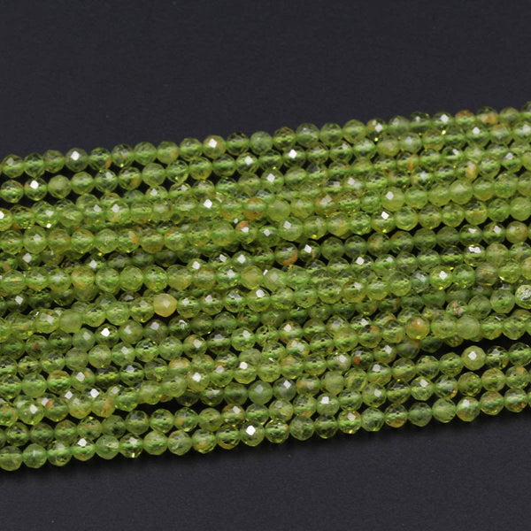Micro Faceted Natural Green Peridot Round Beads 4mm 5mm Faceted Round Beads Laser Diamond Cut Small Real Genuine Green Gemstone 16" Strand