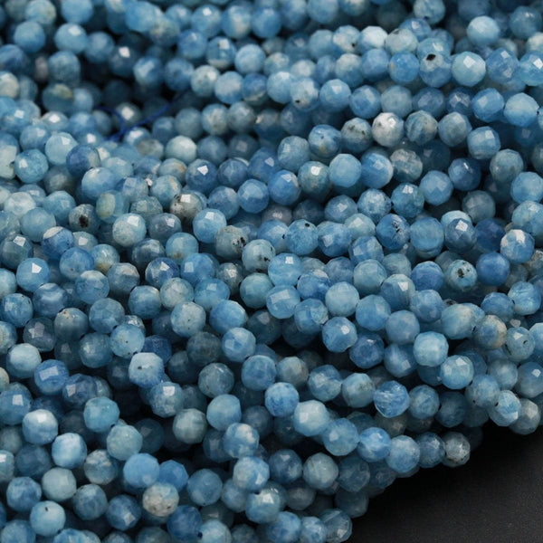 Replace photo Faceted Natural Blue Aquamarine 5mm Faceted Round Beads Laser Diamond Cut Extra Intense Blue Birthstone Gemstone 15.5" Strand
