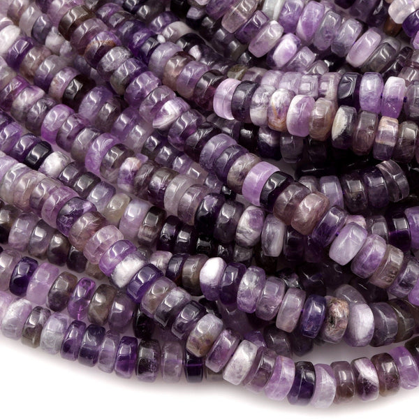Natural Amethyst 8mm Rondelle Plain Smooth Beads Chevron Amethyst Dog Tooth Amethyst Shades of Purple 16" Strand
