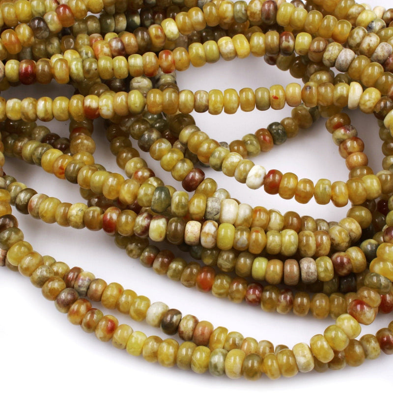 Rare Natural Russian Blood Serpentine Jade 6x4mm Rondelle Beads Red Mustard Green Jade From Russia 16" Strand