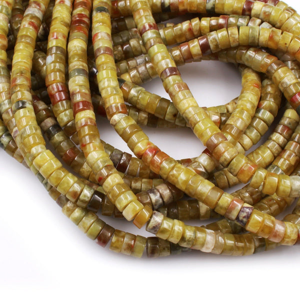 Rare Natural Russian Blood Serpentine Jade 4x2mm 6x3mm Heishi Rondelle Beads Red Mustard Green Jade From Russia 16" Strand