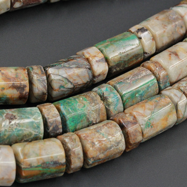 Rare Natural Large Chrysocolla in Quartz Beads Large Faceted Cylinder Barrel Drum Wheel Tube Nuggets Designer One of a Kind 16" Strand