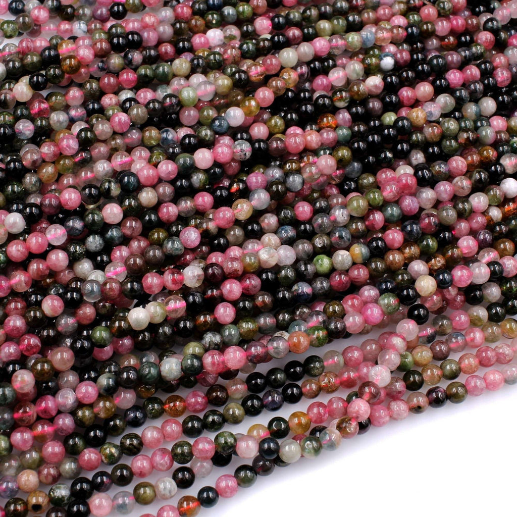 Natural Multicolor Pink Green Tourmaline Round Beads 4mm Colorfu Real Genuine Tourmaline Gemstone Beads 16" Strand
