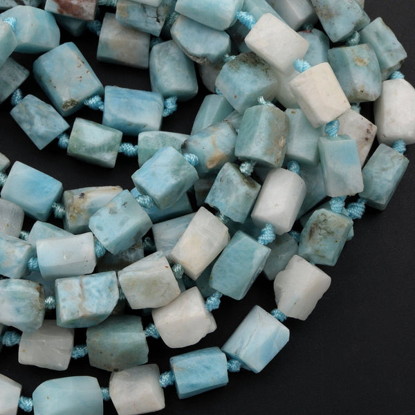 Natural Blue Larimar Tube Beads Matte Tube Rectangle Nugget Real Genuine Larimar Raw Organic Cut 16" Strand