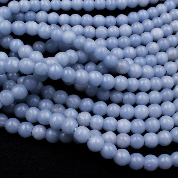 Natural Blue Angelite 6mm Round Beads Canadian Angel Stone Soft Pastel Blue 16" Strand