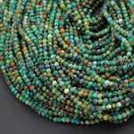 Natural Turquoise Tiny Small 2mm Faceted Round Beads Real Genuine Natural Brown Green Turquoise Micro Faceted Cut 16" Strand
