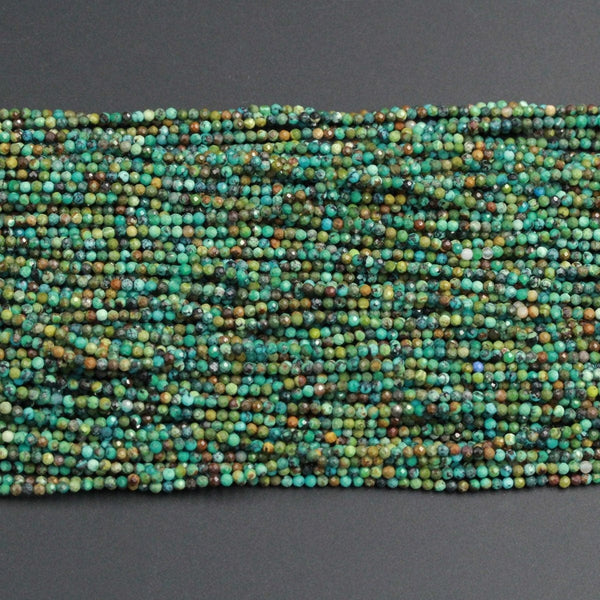 Natural Turquoise Tiny Small 2mm Faceted Round Beads Real Genuine Natural Brown Green Turquoise Micro Faceted Cut 16" Strand