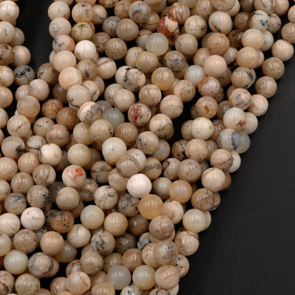 Natural African Dendritic Opal Beads 6mm 8mm Round Beads Neutral Beige Creamy Taupe Sand Brown Color Opal Gemstone 16" Strand
