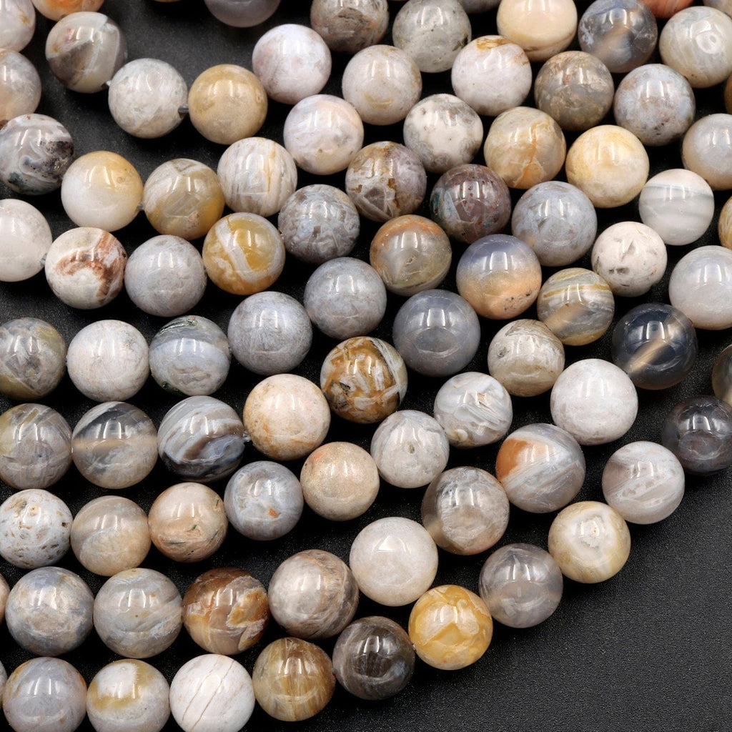 Natural Bamboo Agate 4mm 6mm Round Beads Small Natural Grey Yellow Green Agate 16" Strand