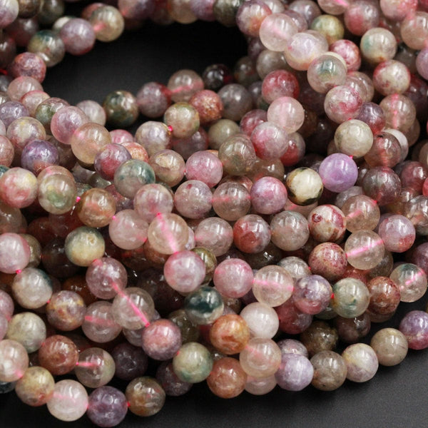 Natural Pink Tourmaline in Quartz 7mm Round Beads 8mm Round Beads Colorful Light Lilac Pink Spheres High Polish Round Beads 16" Strand