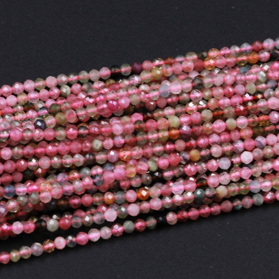 Micro Faceted Tiny Natural Multicolor Tourmaline Round Beads 1.8mm Faceted Round Beads 16" Strand