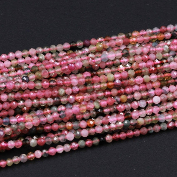 Micro Faceted Tiny Natural Multicolor Tourmaline Round Beads 1.8mm Faceted Round Beads 16" Strand