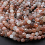 AA Faceted Multicolor Natural Creamy Peach Gray Moonstone 8mm Faceted Round Beads High Quality Micro Faceted Sparkling Gemstone 16" Strand