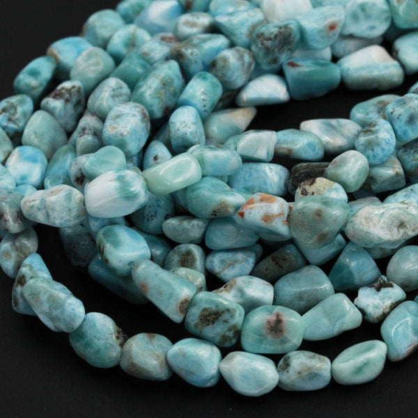 Large Natural Blue Larimar Beads Larimar Freeform Nuggets Gorgeous Blue Large Chips Nuggets Beads 16" Strand