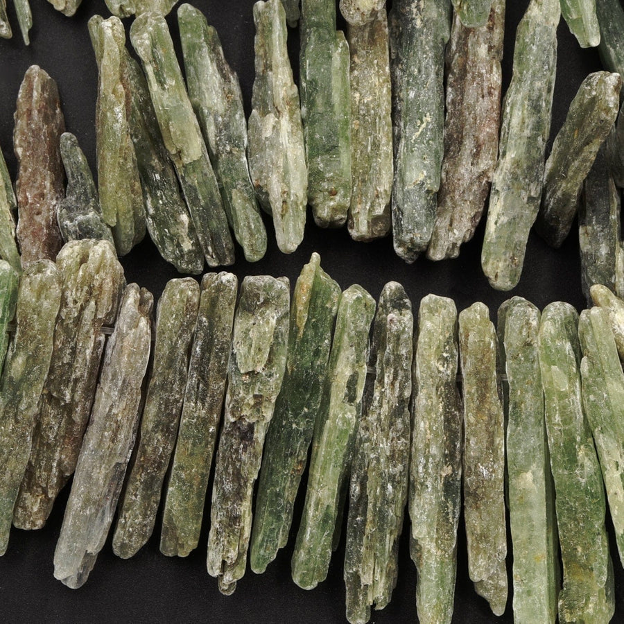 Rough Raw Natural Green Kyanite Beads Freeform Irregular Long Large Stick Spike Rectangle Gemstone 16" Strand