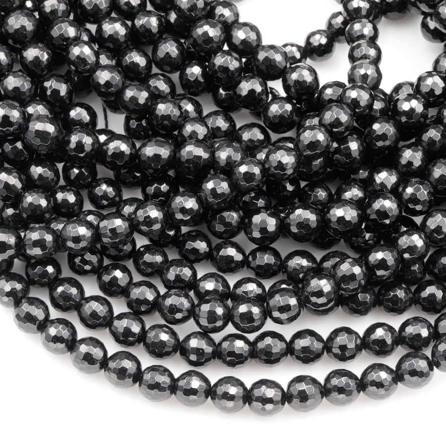 Black Tourmaline Beads Faceted 8mm Round Beads High Quality Real Genuine Natural Black Tourmaline Gemstone 16" Strand