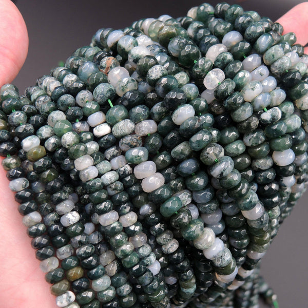 Natural Faceted Green Moss Agate Rondelle Beads 4x6mm 6mm Rondelle Beads 5x8mm 8mm Rondelle Beads Faceted Green Gemstone Rondelle 16" Strand